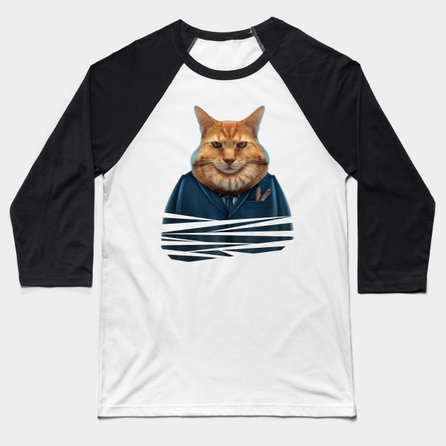 Fat Boss Cat Baseball T-Shirt by lightidea